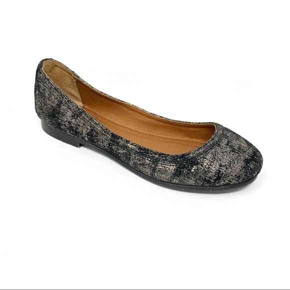 Frye Carson 6 Black Gold Crackle Ballet Flats NWOB - Picture 1 of 8